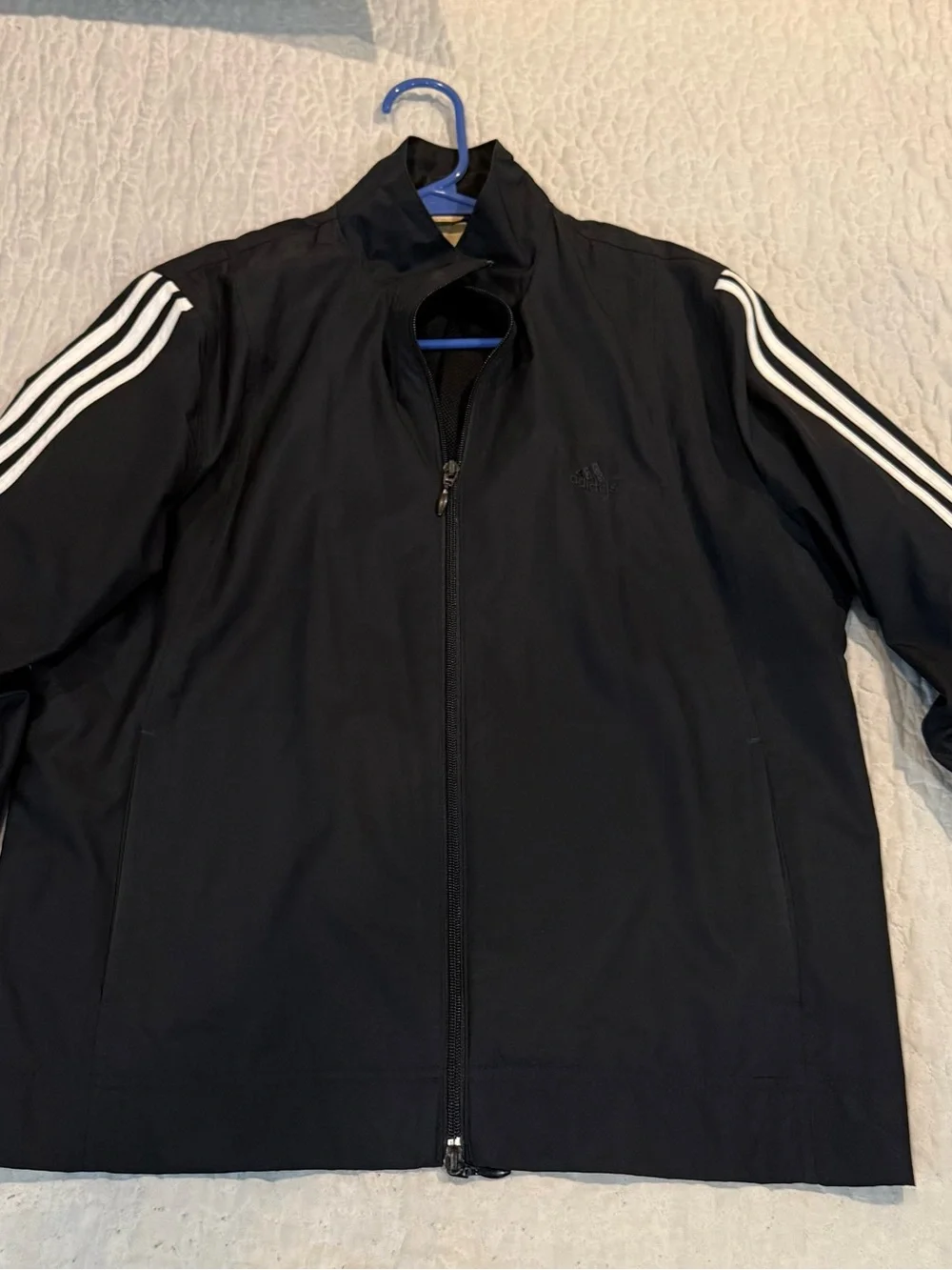 adidas Black Windbreaker with White Three-Stripes
